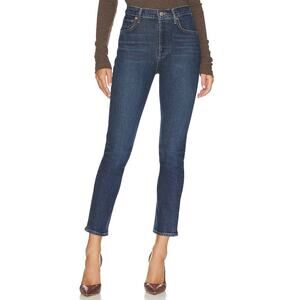 Agolde Riley Crop High Waisted Jeans Dark Wash Button Fly 27 Straight Leg Cotton